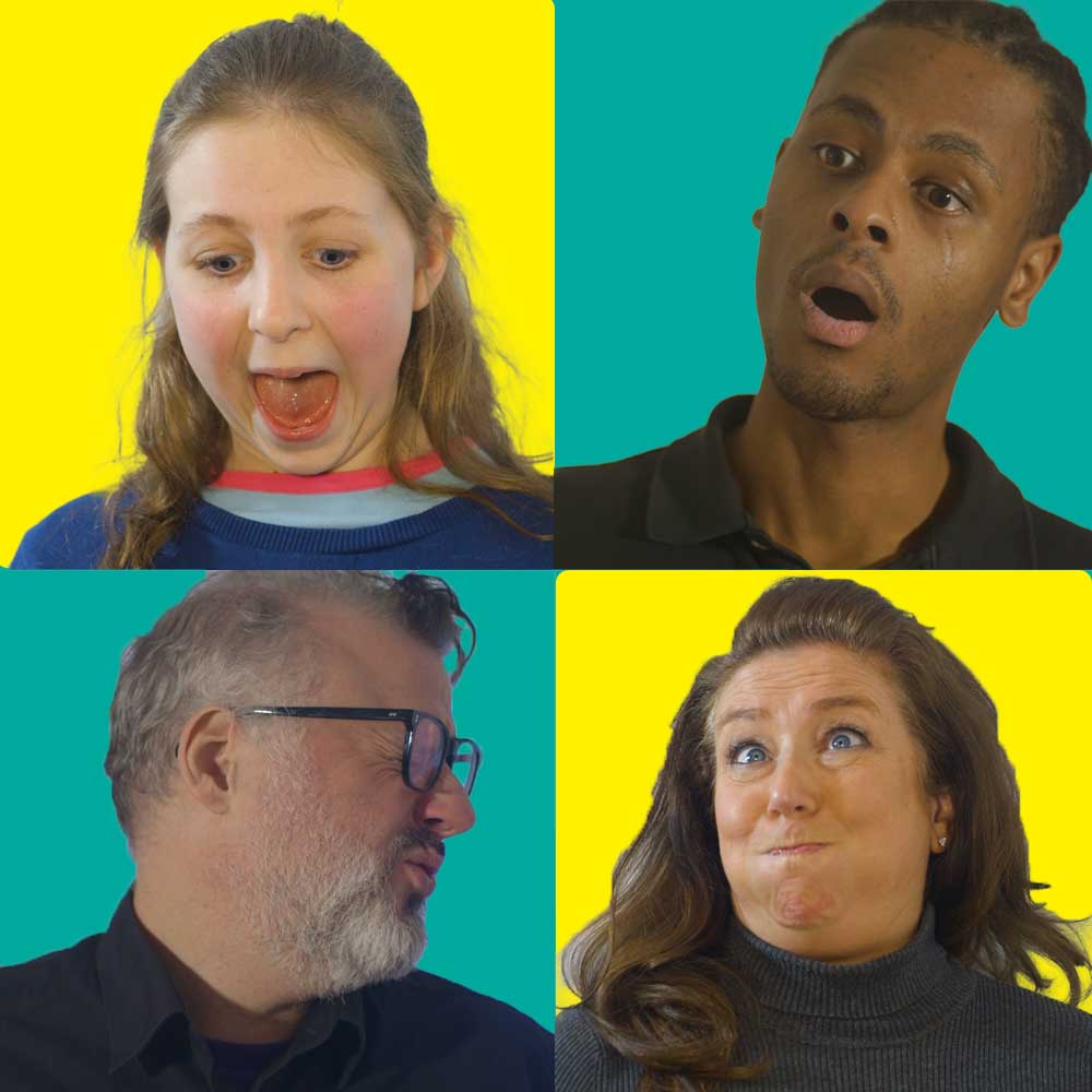 four people make funny faces